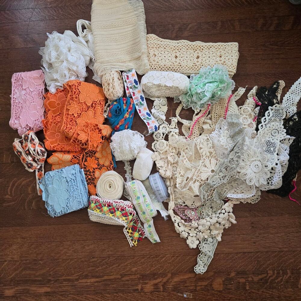Assorted Vintage Lace Trim & Ribbons Lot – Sewing & Craft Supplies + Neck Laces